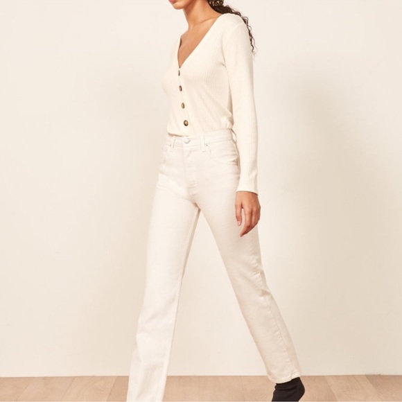 NWOT Reformation Jeans Iris Ivory Ribbed V-Neck Cardigan Top Size Medium - Picture 3 of 12